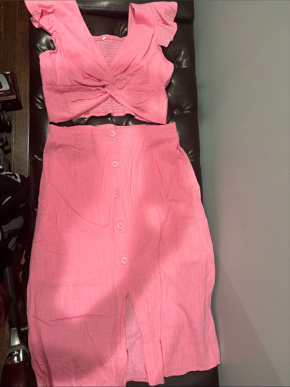 Amazon Pink Button-Front Midi Skirt